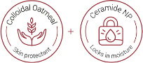 Icons of Colloidal oatmeal and Ceramide NP in red circles